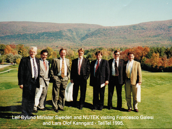 Leif Bylund Minister Sweden and NUTEK visiting Francesco Galesi and Lars Olof Kanngard ● TeliTel 1995.