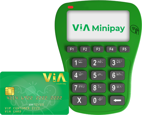 ViA Minipay POS device-with-card, offline payment solotion for street vendors.